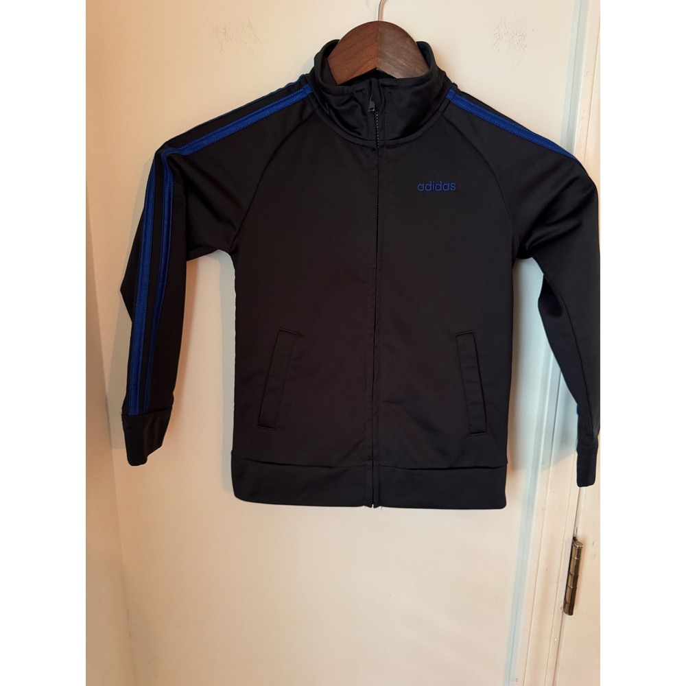 Adidas Kids Track Jacket Black Blue 3-Stripe Full Zip Size 5 Activewear Sport